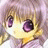 Anime-style character with light brown hair and purple eyes, wearing a white garment, next to black background with white text.
