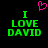 Green pixelated text reads "I LOVE DAVID" on black background with pink heart symbol above left text block.