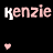 Animated sequence of pink text 'kenzie' with white highlights and small pink hearts on a black background.