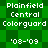 Green pixelated background with white text reading 'Plainfield Central Colorguard' and '08-'09', displayed in a of four identical