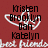 Red background with white heart outline and black text listing names over a blurred 'best friends' banner.