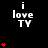 Black background displays "i love TV" text with red heart symbols in varying quantities across three of icons