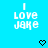 Pixelated text 'I LOVE JAKE' in white on cyan background with black pixel heart below, two identical frames side-by-side.