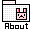 Pixel art bunny icon inside folder graphic with 'About' text below; yellow highlight shifts across letters in sequence.