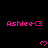 Pixelated pink text 'Ashlee<3' repeated across black background with small pixel hearts below each instance, some frames show partial gray overlay.