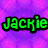 Green and cyan text 'Jackie' on purple background with pixelated style.