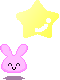 Yellow star and pink bunny icons with varying expressions, text, and small details on gray background.