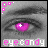 A grayscale eye with a pink lens and white cross, surrounded by pink pixel art elements and the text 'eyecandy' at the bottom.