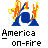 Pixelated icon shows blue drum set with orange-yellow flames; text 'America on-fire' below. depict flame animation