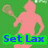 Pink silhouette of a person holding a lacrosse stick against a green background with "Set Lax" text in different colored borders.