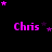 Purple 'Chris' text with scattered purple stars on black background, stars move in circular patterns across frames.