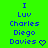Blue pixelated text on bright green background reads 'I Luv Charles Diego Davies' with a heart symbol at the bottom right.