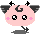 Pixelated pink character with black spiral hair, star-shaped ears, and pink cheek marks, shown in two poses with one leg raised and a gray shadow below.