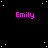 Black background with white pixelated stars and multiple instances of the name 'Emily' in bright pink text arranged in a pattern