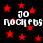 Black background with red stars and repeated white text reading "50 ROCKETS" in pixelated font.