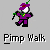 Pixelated character in purple outfit with green accents walking left to right across gray background, labeled "Pimp Walk" below.