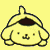 Yellow cartoon dog with dark brown ears and nose, lying down with paws forward, wearing a dark brown hooded hat, on a solid yellow background.