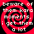 Four identical display a red and black spiral background with white text reading "beware of them kara moments. i get them a lot" in pixelated font