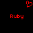 Red pixelated heart symbol above two instances of the word Ruby in red text on a black background.