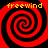 Four identical red and black spiral patterns arranged in a with yellow text reading 'freewind' above each spiral on a black background