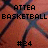 A basketball-themed buddy icon with pixelated text variations and a static background.