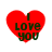 Four red heart-shaped icons with dark green text reading "I Love you" arranged in a on white background
