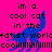 Blue cat silhouette on bright pink background with pixelated text reading 'im a cool cat in the fatist worldfatist world' and repeated 'cool' lines.