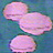 Three overlapping pink cloud shapes on a blue-green pixelated background with no visible text or distinct features.