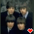 Animated contact sheet of The Beatles-themed buddy icons with pixelated hearts and text variations across frames.