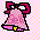 Pink bell with magenta bow and yellow accent on light pink background.