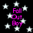 Black background with white stars and pink text reading "Fall Out Boy" in four separate blocks.