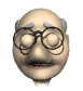 Animated sequence of a cartoon elderly man's face with glasses, showing eye and mouth expression changes across frames.