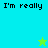 Pixelated text 'I'm really' appears on four colored backgrounds with two star icons in different positions.