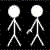 White stick figures on black background show sequential actions including standing, arm extension, red head impact, and falling with red debris.