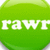 Green glossy circular icons with white text 'rawr' arranged in a , showing partial and full views of the text across frames