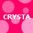 Pixelated pink background with light pink circles and four instances of the text 'CRYSTA' in white block letters.