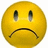 Yellow sad face emoji with downturned mouth and gray eyes on white background, next to pink pixelated text reading "Those Harsh Words..." and "I Think We Should Just Be Friends".
