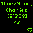 Green pixelated text and symbols on black background with repeated 'I Love You, Charlie' phrases and heart icons in a