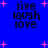 Blue background with pink starbursts and four identical pixelated text blocks reading 'live laugh love' in dark blue.