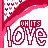 identical pixelated icons featuring 'SHIT LOVE' text with pink and red accents, small hearts, and diagonal stripes