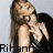 A 48x48 pixel animated buddy icon featuring a woman with long brown hair in two sequential frames showing slight pose changes, with the name "Rihanna" displayed below her in black and white text.