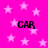 A static image with a bright pink background covered in light pink stars, featuring four instances of the word "CAR" in bold black text positioned at the corners and center.