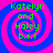 Four identical spiral with pink and blue concentric rings display green text reading 'Katelyn and Haley b.f.f' on a solid background