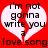 Red background with two white broken hearts containing black text reading "i'm not gonna write you a love song" in pixelated font.