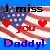 Pixelated image with blue top and bottom borders, red hearts, and text reading 'I miss you Daddy!' in stylized fonts.