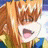 Pixelated 48x48 static icon of a cartoon character with brown hair and pink mouth, set against blue background elements.