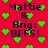 Red background with green pixelated hearts and dark purple text reading "Mattie & Brig: BFFS!" in a pattern