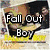Four distinct pixelated display text and imagery: 'Fall Out Boy' over a band photo, 'Fall Out Boy' over a teal background, 'Love' over a skull, and a moonlit house scene