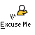 Pixelated icon shows a yellow-shirted figure with a white spherical head holding a small object, next to a black-and-white 'Excuse Me' text block on gray background.