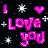Pixel art contact sheet showing two identical frames of a love-themed animation with pink text, hearts, and sparkles on black background.